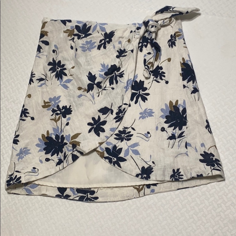 Floral Free People 100% Linen Wrap Skirt